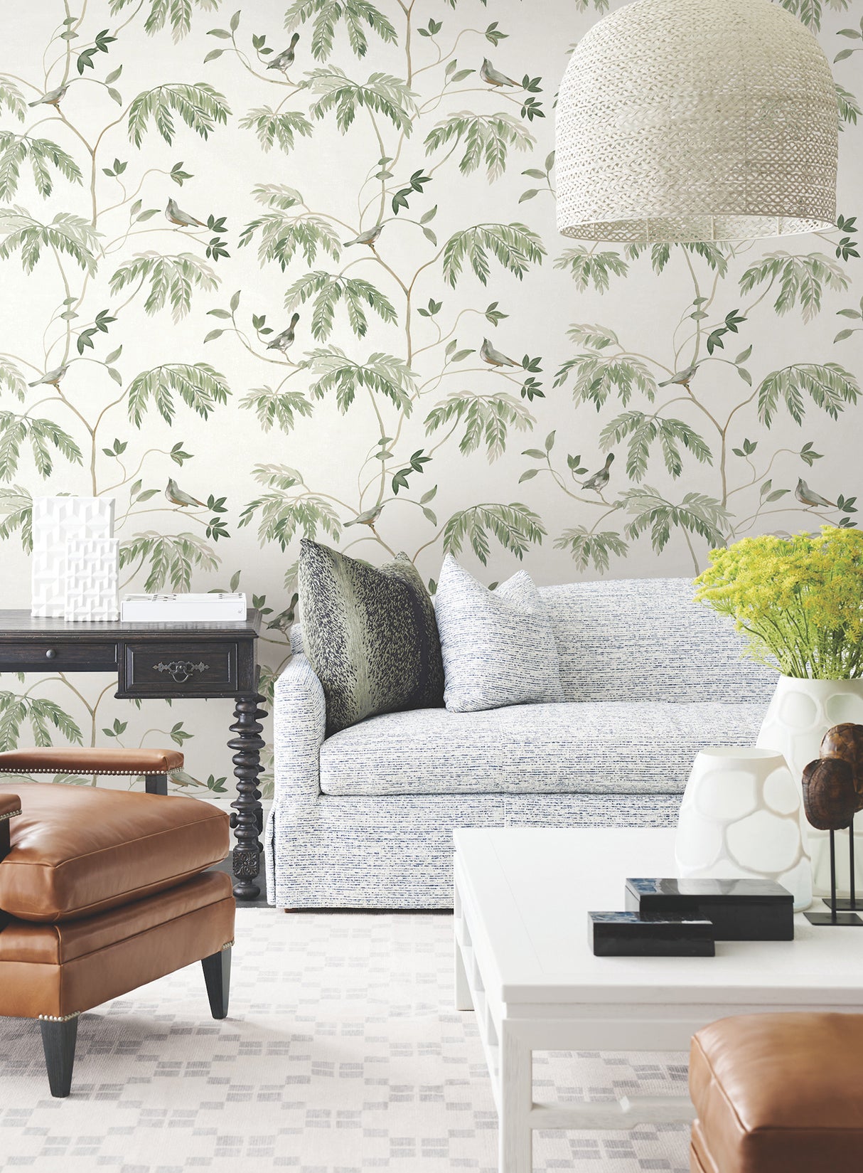 Cillian Dark Green by Antonina Vella Botanical Bird Trail Unpasted Non Woven Wallpaper 27in x 27ft Roll Covering About 60.8 Square Feet - LL3251
