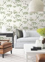 Cillian Dark Green by Antonina Vella Botanical Bird Trail Unpasted Non Woven Wallpaper 27in x 27ft Roll Covering About 60.8 Square Feet - LL3251