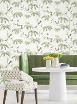 Cillian Dark Green by Antonina Vella Botanical Bird Trail Unpasted Non Woven Wallpaper 27in x 27ft Roll Covering About 60.8 Square Feet - LL3251