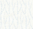Alpenrose Sky Blue Vine Wallpaper by Antonina Vella - soft blue climbing vines with dainty leaves on an off-white non woven background, SKU LL3253