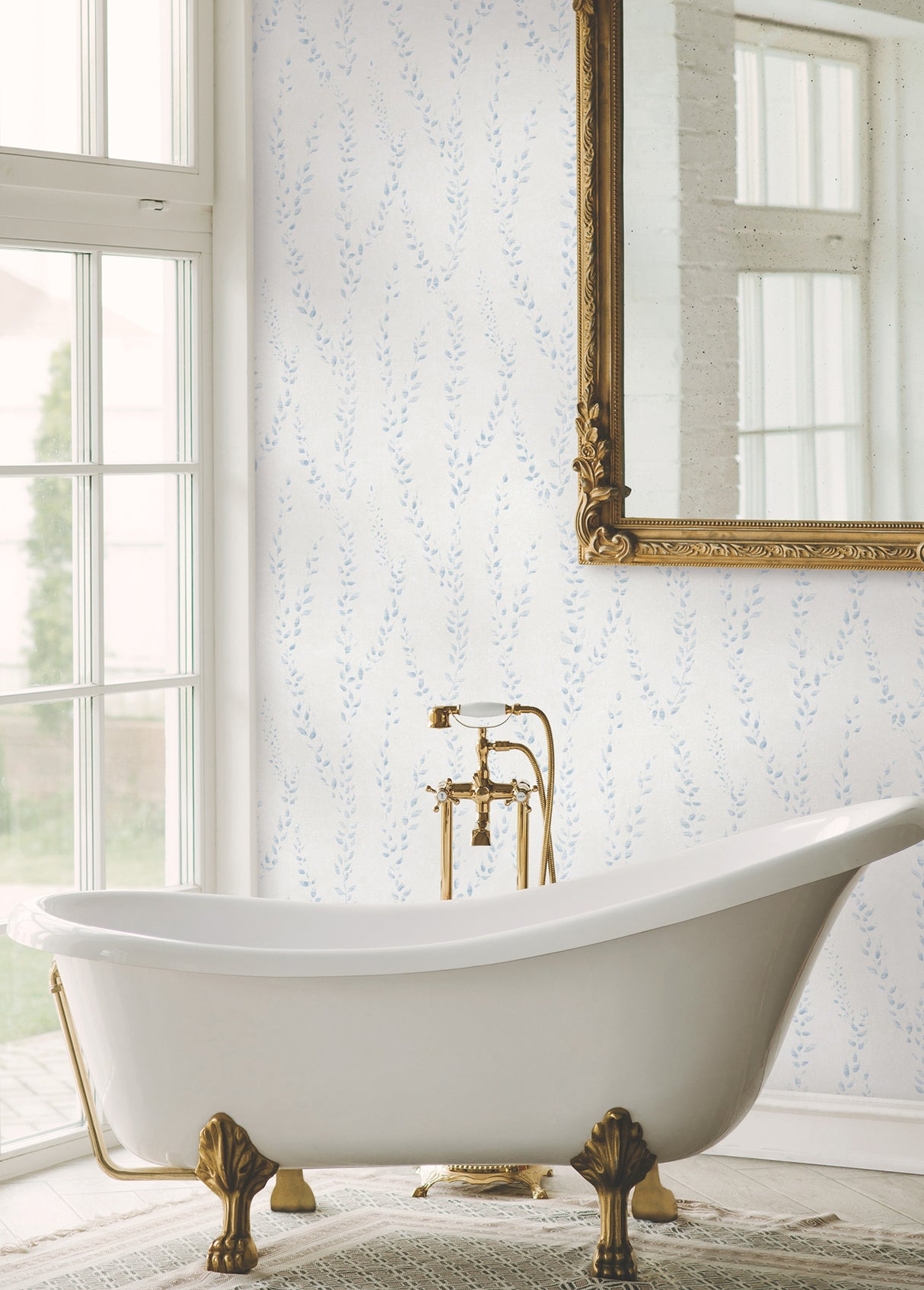 Alpenrose Sky Blue Vine by Antonina Vella Botanical Traditional Unpasted Non Woven Wallpaper - Antonina Vella LL3253