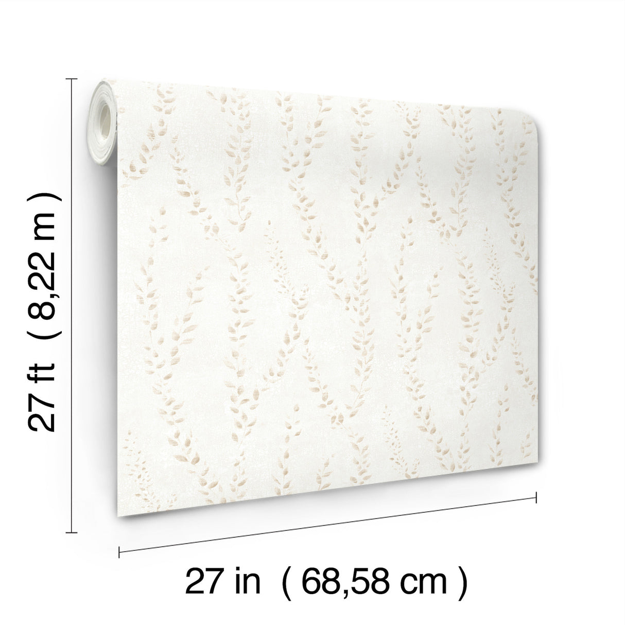 Alpenrose Beige Botanical Climbing Vine Wallpaper by Antonina Vella - Layered Luxe Traditional Non Woven Unpasted Washable Sidewall Roll - LL3254