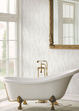 Alpenrose Beige Botanical Climbing Vine Wallpaper by Antonina Vella - Layered Luxe Traditional Non Woven Unpasted Washable Sidewall Roll - LL3254