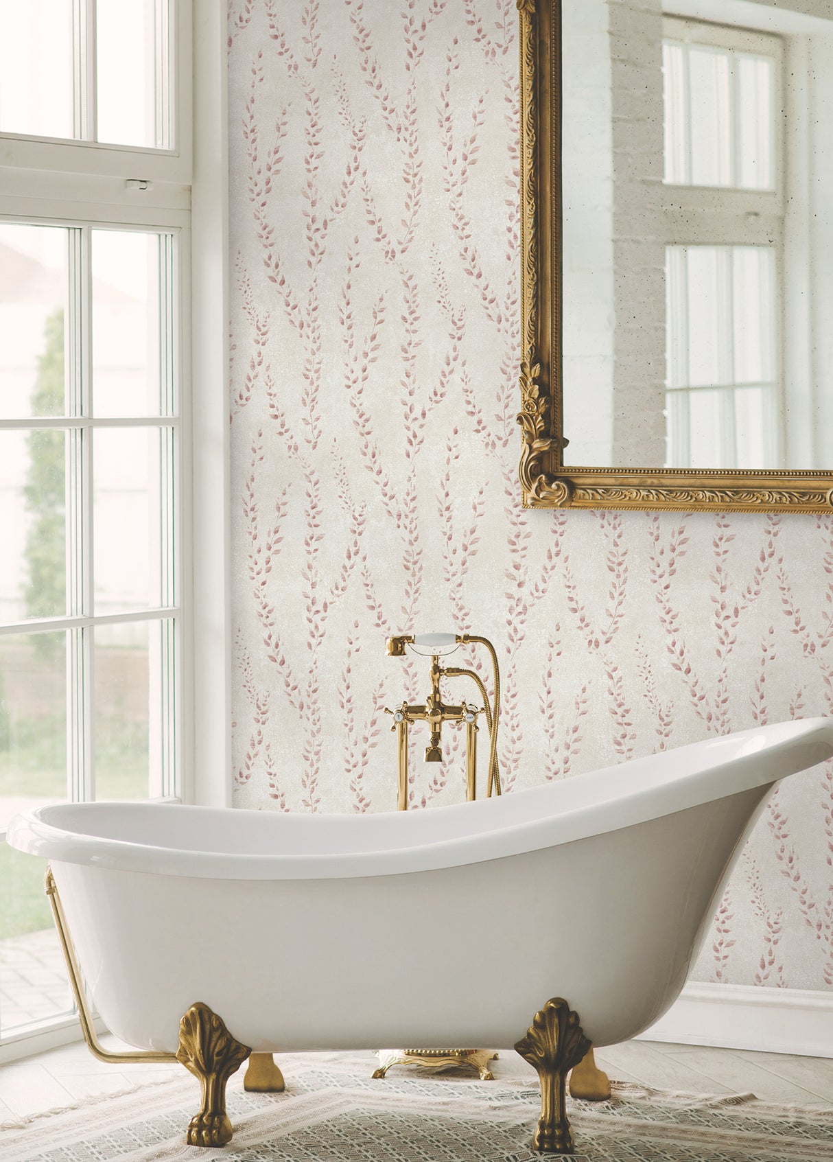 Alpenrose Maroon Botanical Climbing Vine Non Woven Unpasted Wallpaper by Antonina Vella Layered Luxe Collection - LL3255