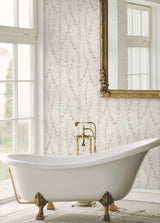 Alpenrose Maroon Botanical Climbing Vine Non Woven Unpasted Wallpaper by Antonina Vella Layered Luxe Collection - LL3255