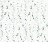 Alpenrose Sapphire Vine Wallpaper by Antonina Vella LL3256 - sapphire blue botanical climbing vine pattern on off-white non woven background