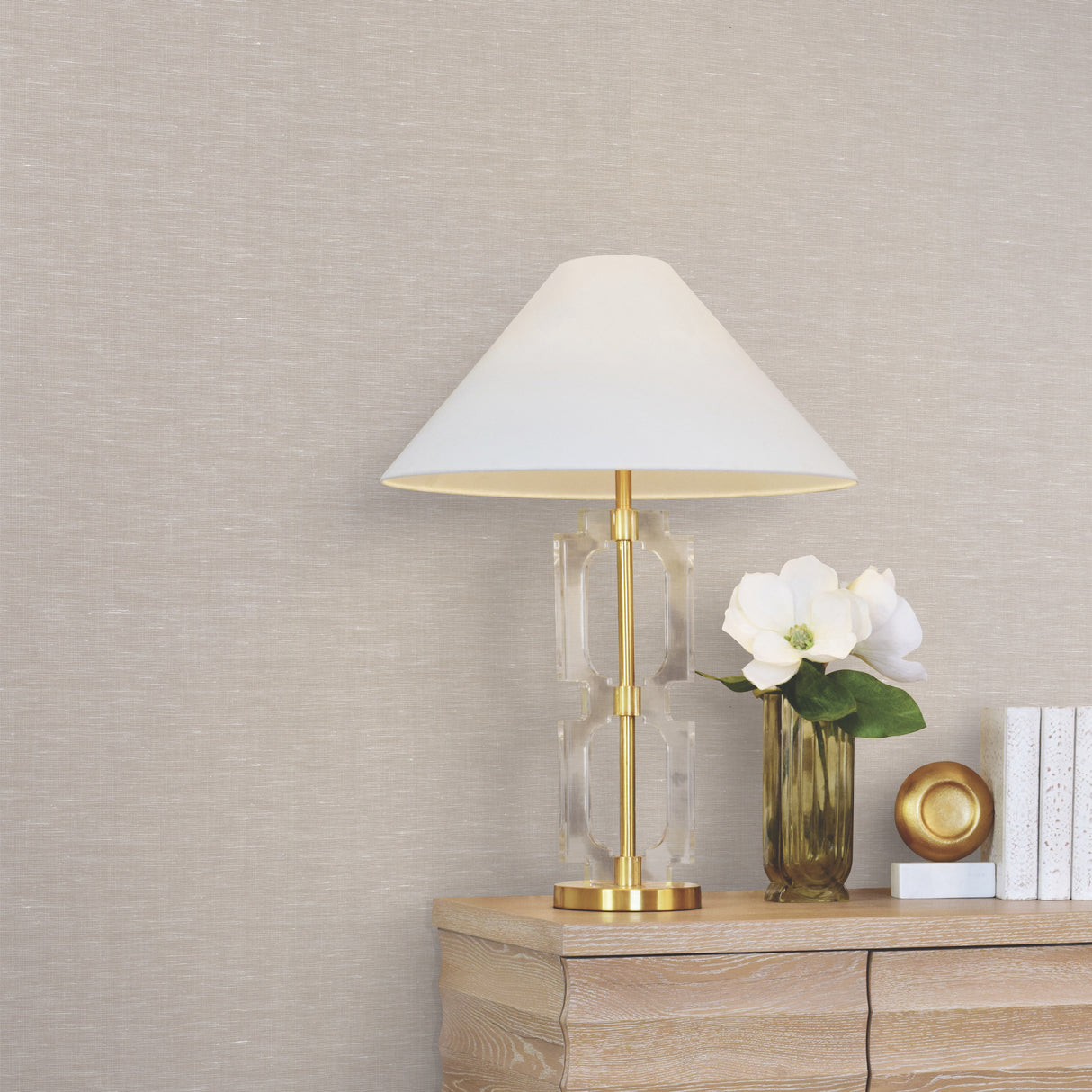 Hempfield Weave Beige by Antonina Vella Traditional Loomed Cotton and Hemp on Non Woven Unpasted Wallpaper Roll 36in x 24ft - LL4349