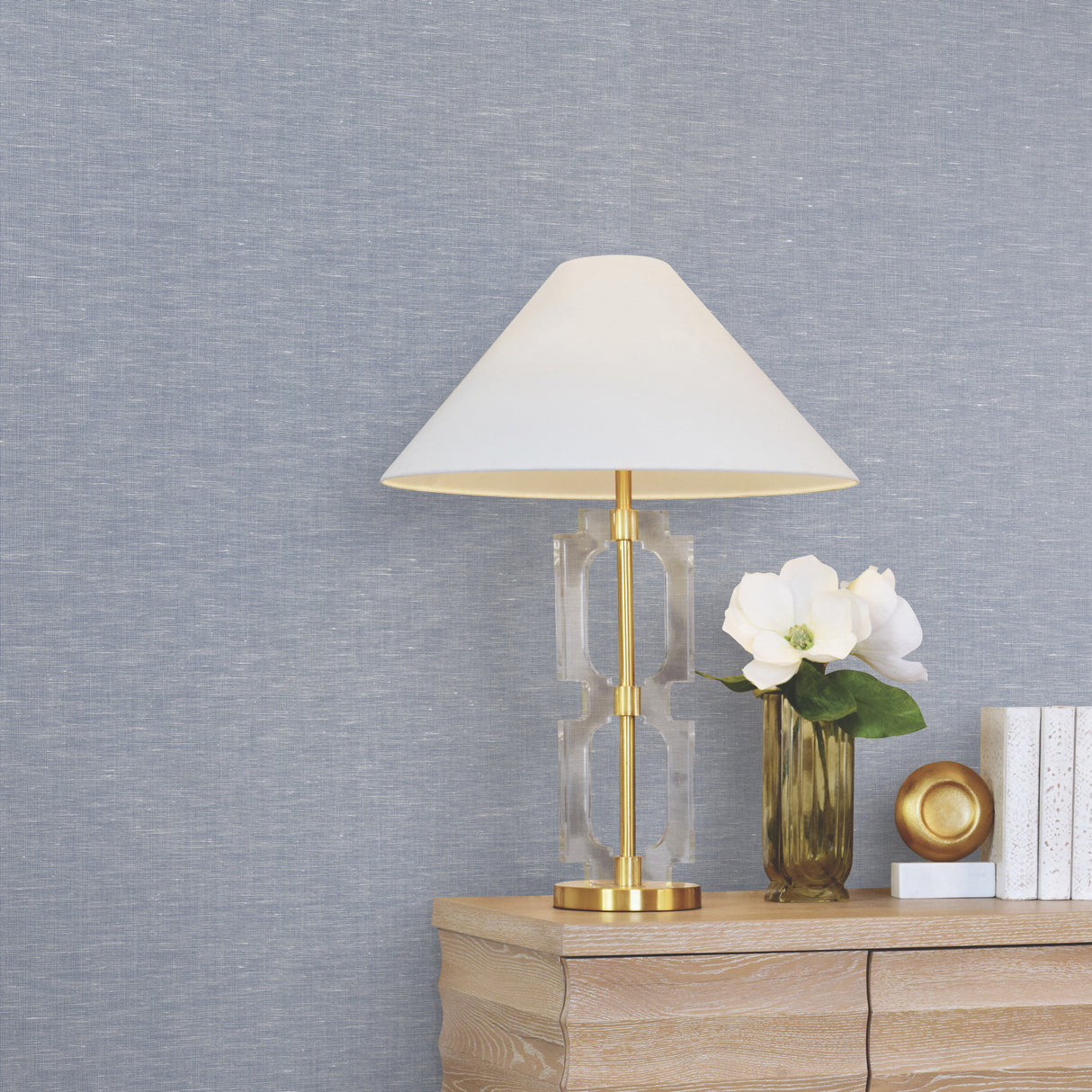 Hempfield Weave Blue by Antonina Vella Loomed Unpasted Cotton and Hemp on Non Woven Wallpaper Roll, 36-in x 24-ft, Layered Luxe - LL4351