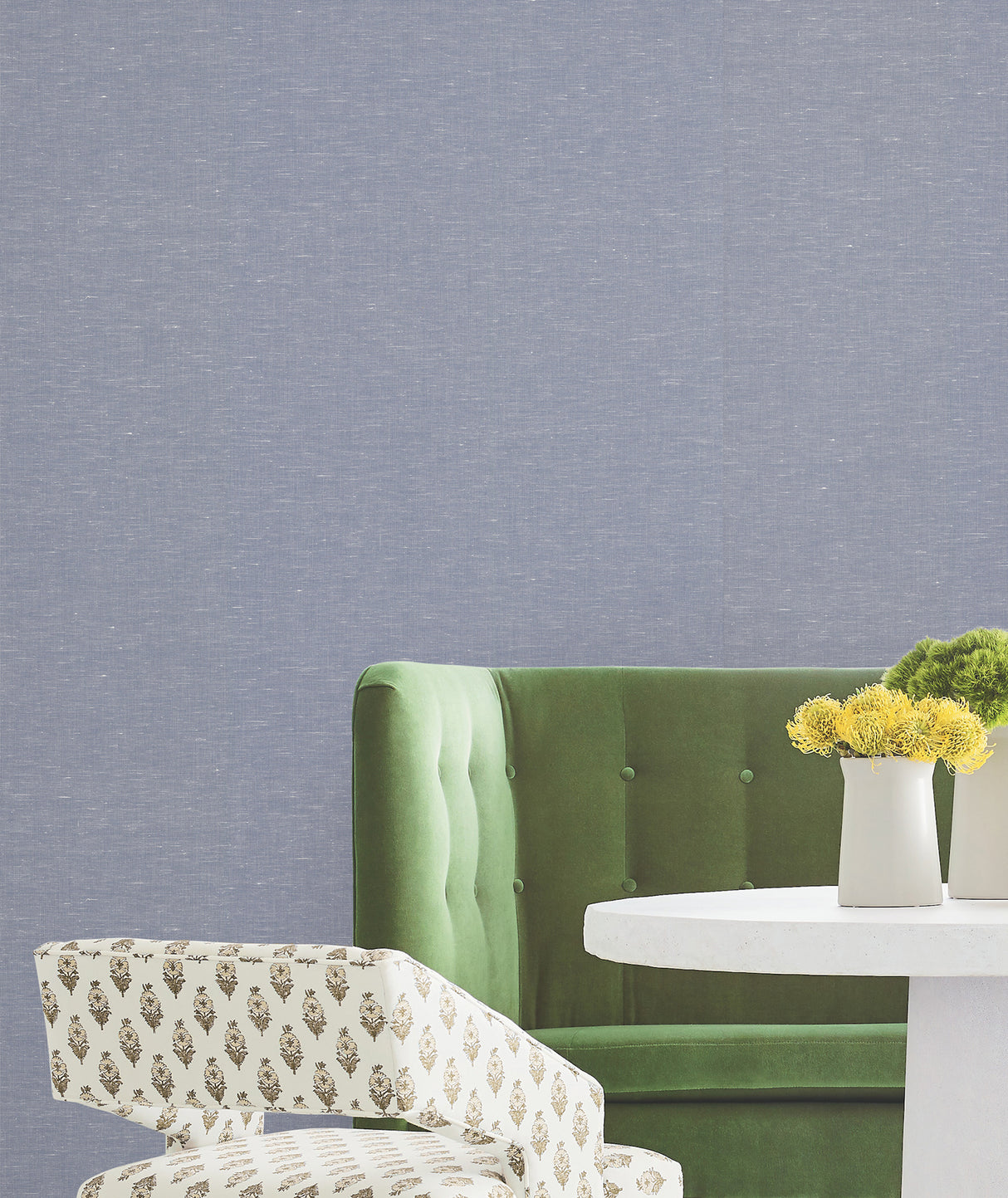 Hempfield Weave Blue by Antonina Vella Loomed Unpasted Cotton and Hemp on Non Woven Wallpaper Roll, 36-in x 24-ft, Layered Luxe - LL4351
