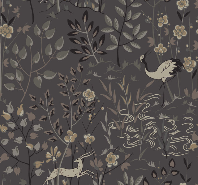 Aspen Grey Wallpaper with Pearlescent Woodland Animal Motif - York LL4785