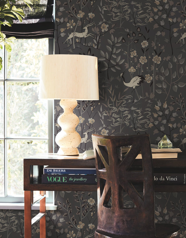 Aspen Grey Wallpaper with Pearlescent Woodland Animal Motif - York LL4785