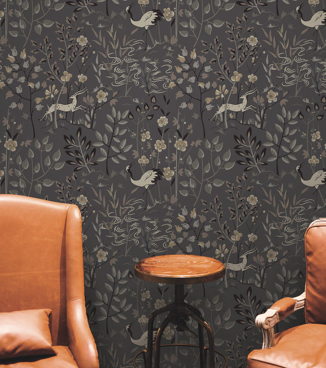 Aspen Grey Wallpaper with Pearlescent Woodland Animal Motif - York LL4785