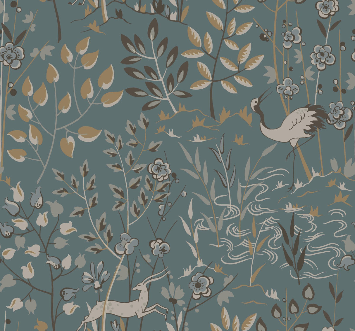 Aspen Teal & Brown Wallpaper with Whimsical Forest Animals and Foliage - York LL4786