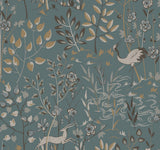 Aspen Teal & Brown Wallpaper with Whimsical Forest Animals and Foliage - York LL4786