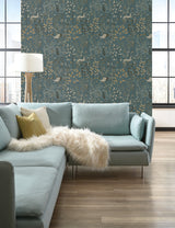 Aspen Teal & Brown Wallpaper with Whimsical Forest Animals and Foliage - York LL4786
