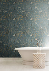 Aspen Teal & Brown Wallpaper with Whimsical Forest Animals and Foliage - York LL4786
