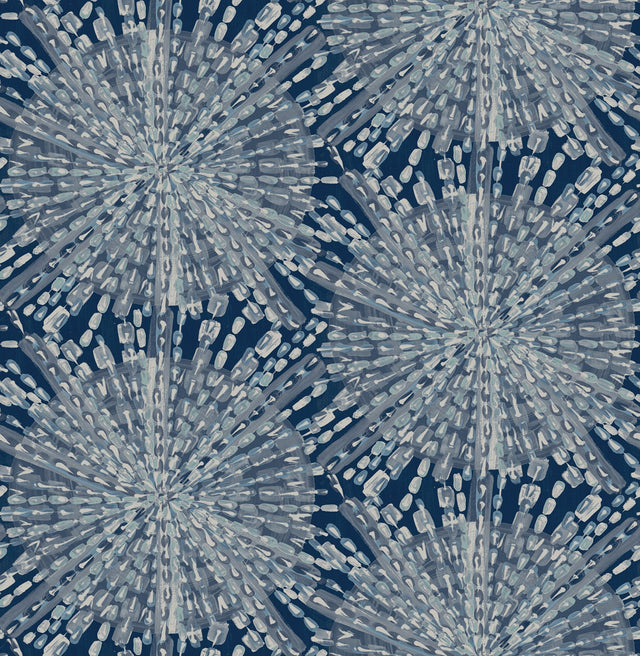 Sunburst Navy Peel & Stick Wallpaper with Metallic Geometric Bohemian Pattern - NuWallpaper LLS4116