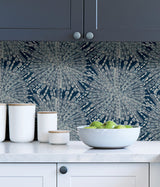 Sunburst Navy Peel & Stick Wallpaper with Metallic Geometric Bohemian Pattern - NuWallpaper LLS4116