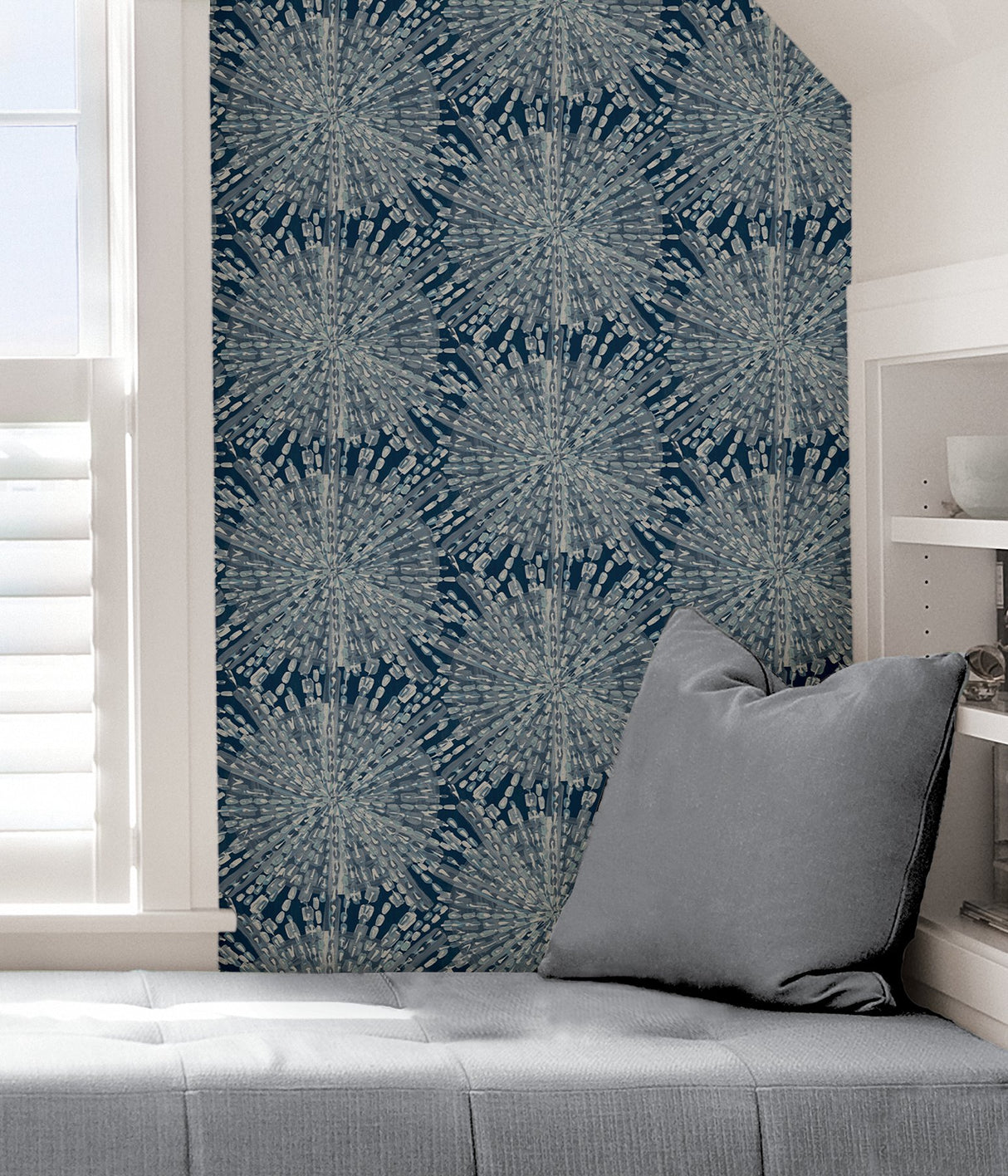 Sunburst Navy Peel & Stick Wallpaper with Metallic Geometric Bohemian Pattern - NuWallpaper LLS4116