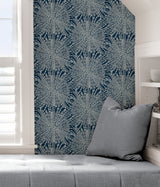 Sunburst Navy Peel & Stick Wallpaper with Metallic Geometric Bohemian Pattern - NuWallpaper LLS4116
