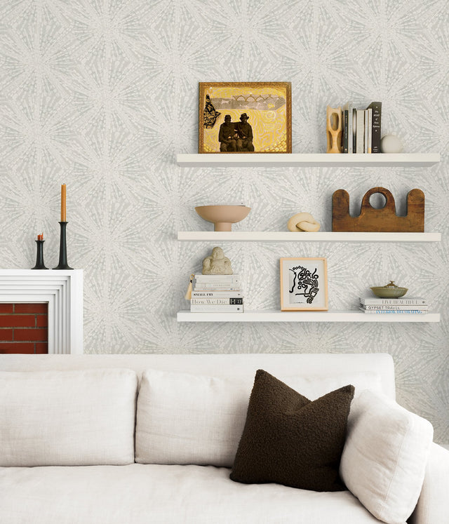 Sunburst Silver Peel & Stick Wallpaper with Metallic Geometric Motif - NuWallpaper LLS4117