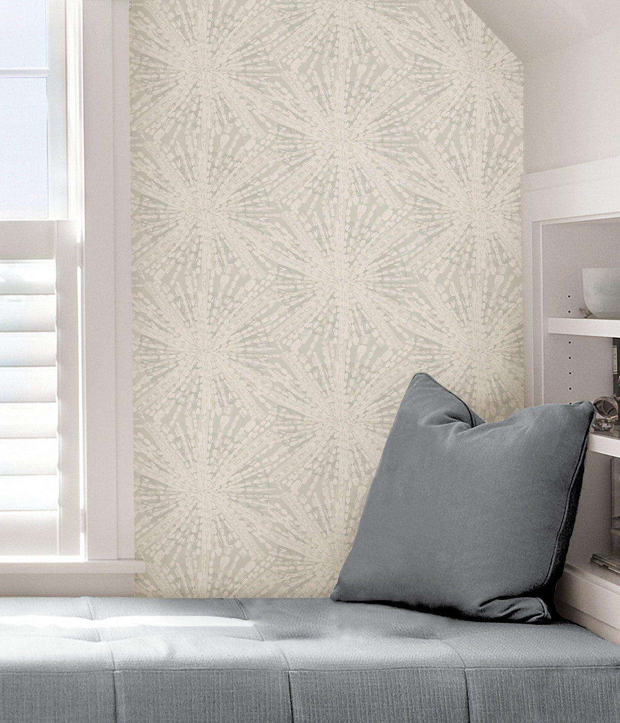Sunburst Silver Peel & Stick Wallpaper with Metallic Geometric Motif - NuWallpaper LLS4117