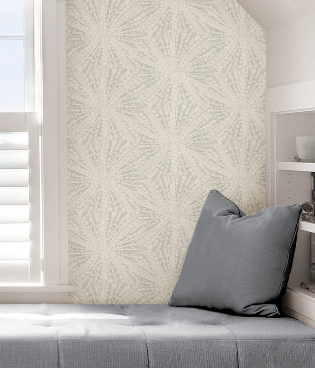 Sunburst Silver Peel & Stick Wallpaper with Metallic Geometric Motif - NuWallpaper LLS4117