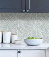 Sunburst Grey Blue Peel & Stick Wallpaper with Metallic Geometric Abstract Bohemian Pattern - NuWallpaper LLS4118