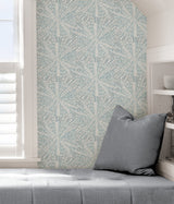 Sunburst Grey Blue Peel & Stick Wallpaper with Metallic Geometric Abstract Bohemian Pattern - NuWallpaper LLS4118