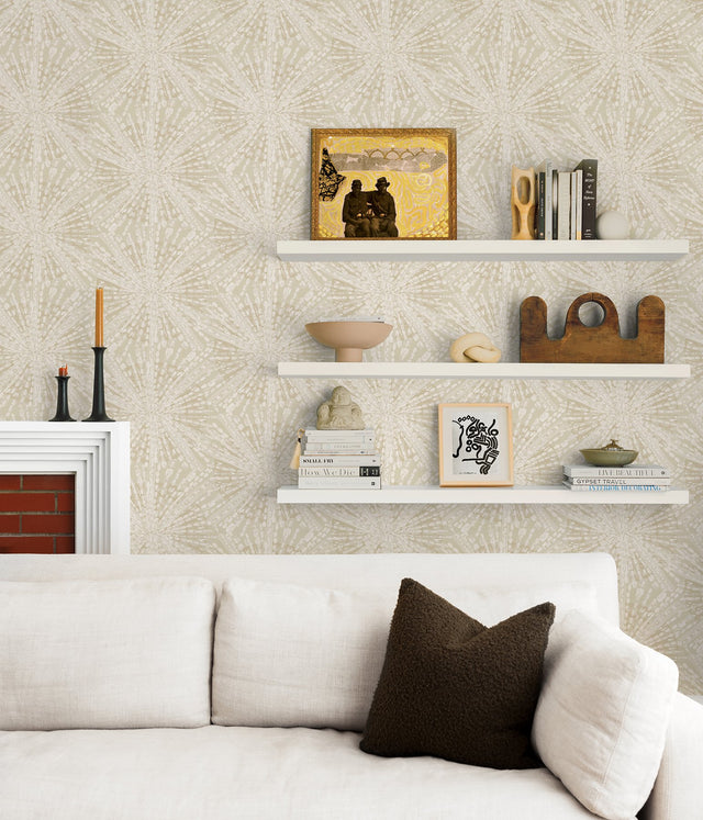 Sunburst Soft Gold Peel & Stick Wallpaper with Bohemian Geometric Pattern - NuWallpaper LLS4119