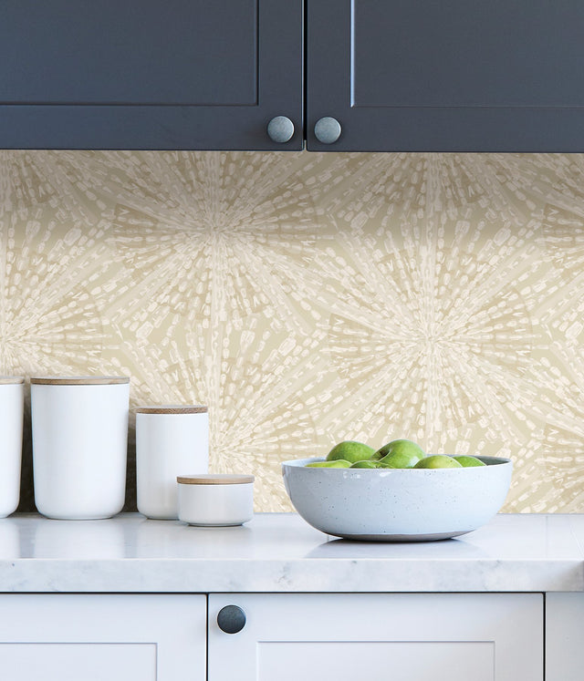 Sunburst Soft Gold Peel & Stick Wallpaper with Bohemian Geometric Pattern - NuWallpaper LLS4119