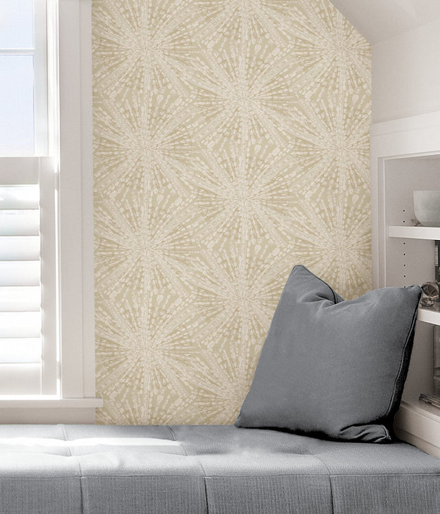 Sunburst Soft Gold Peel & Stick Wallpaper with Bohemian Geometric Pattern - NuWallpaper LLS4119