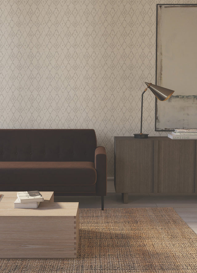 Souk Diamonds Taupe Wallpaper with Geometric Diamond Motif - York LM5311