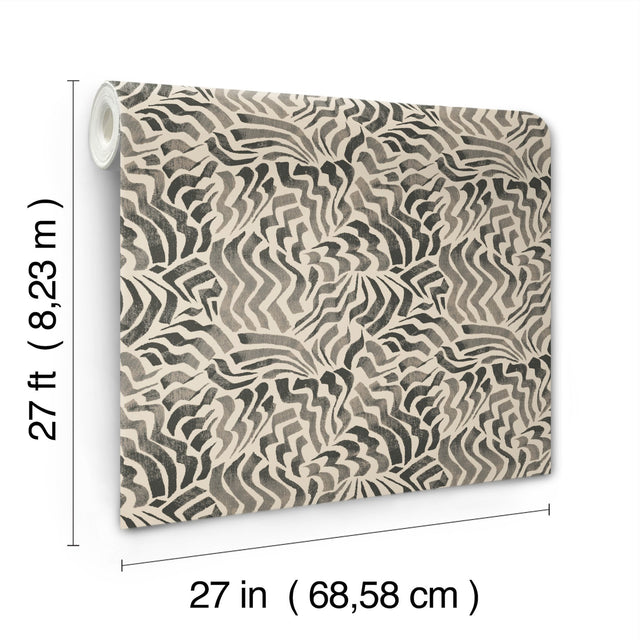 Zora Wave Charcoal Wallpaper with Eclectic Weaves Pattern - York LM5324