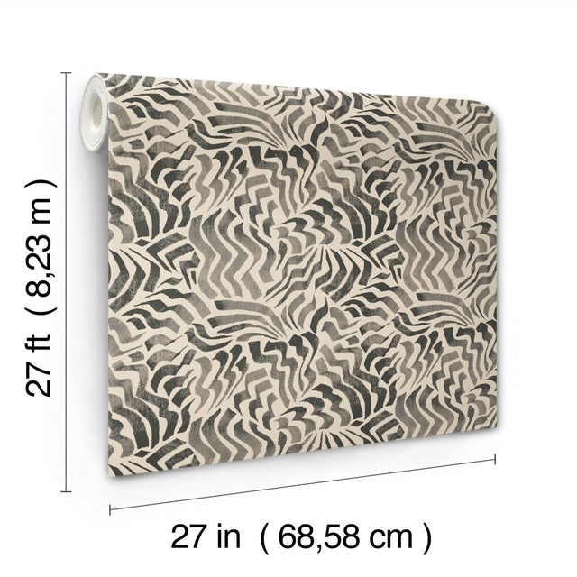 Zora Wave Charcoal Wallpaper with Eclectic Weaves Pattern - York LM5324SAM