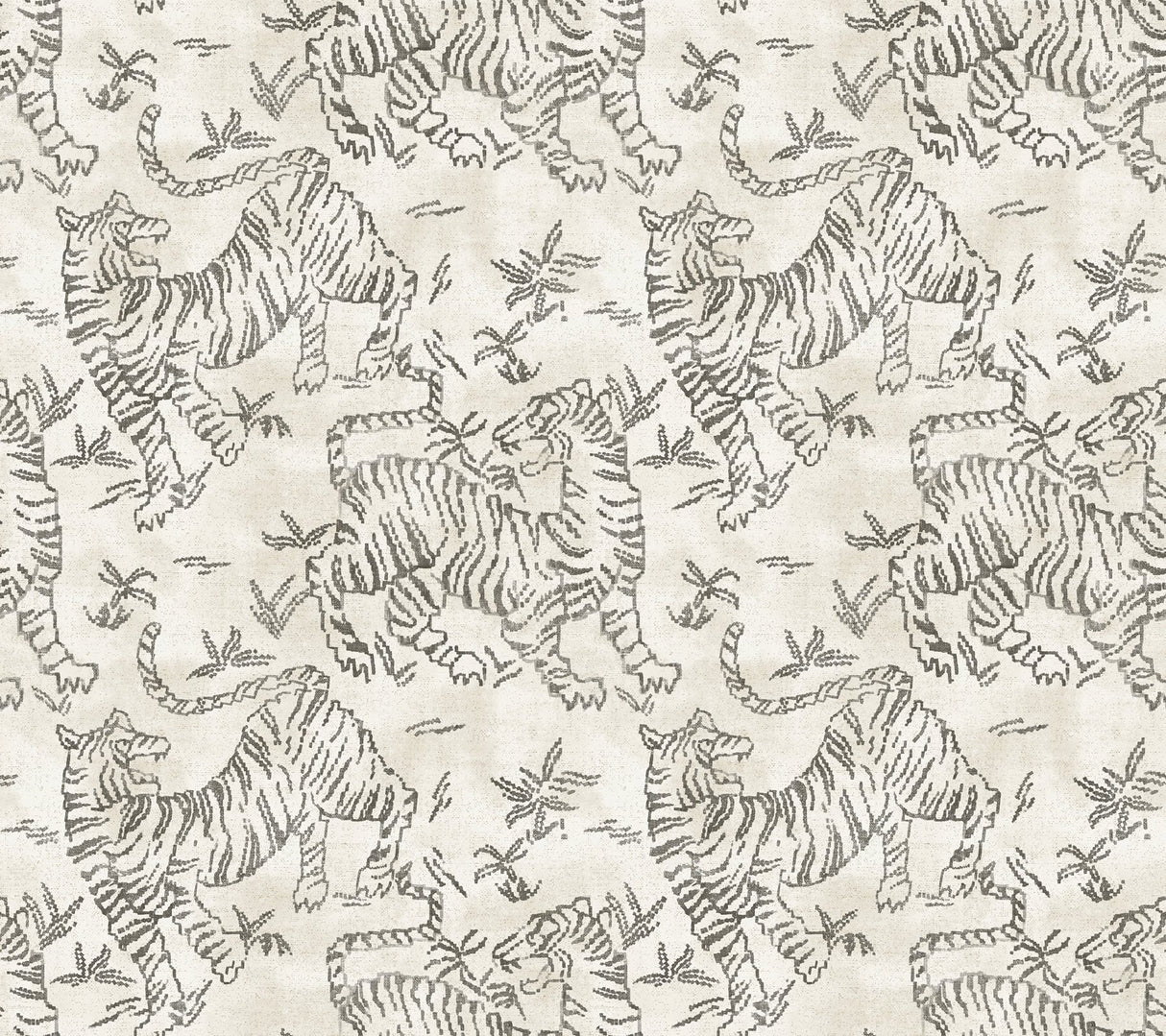 Orly Tigers White Wallpaper with Vintage Animal Motif - York LM5331