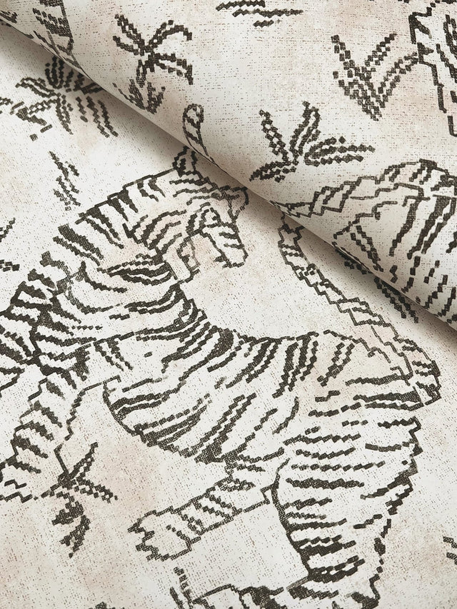 Orly Tigers White Wallpaper with Vintage Animal Motif - York LM5331