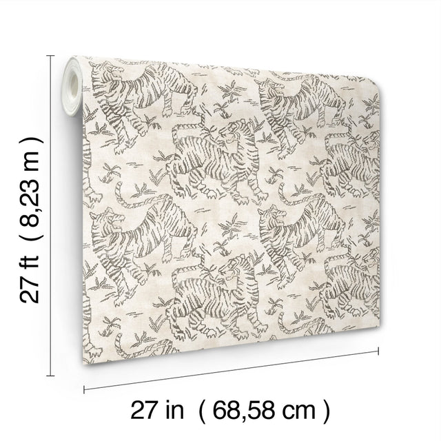Orly Tigers White Wallpaper with Vintage Animal Motif - York LM5331