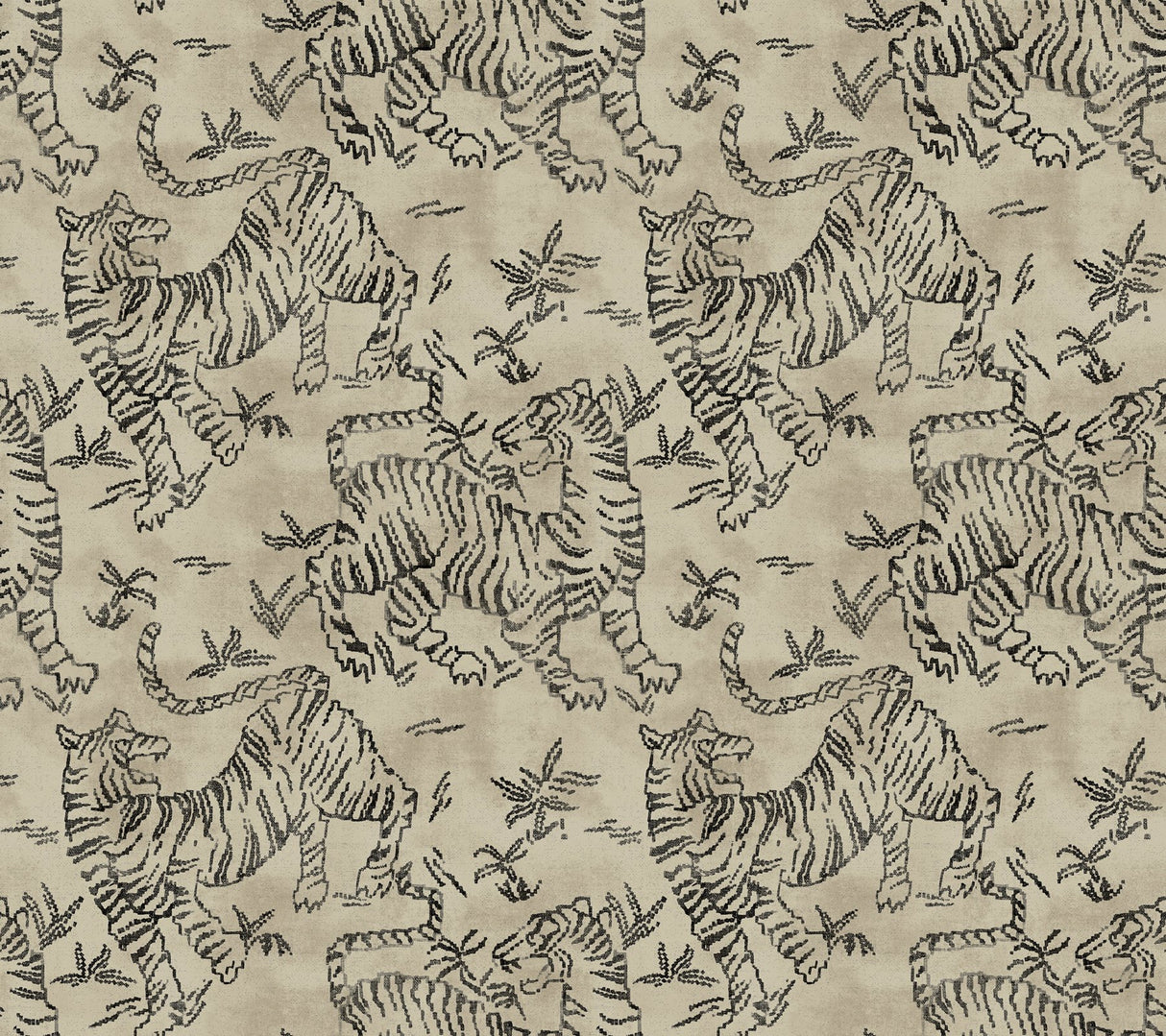 Orly Tigers Taupe Wallpaper with Vintage Animal Motif - York LM5332