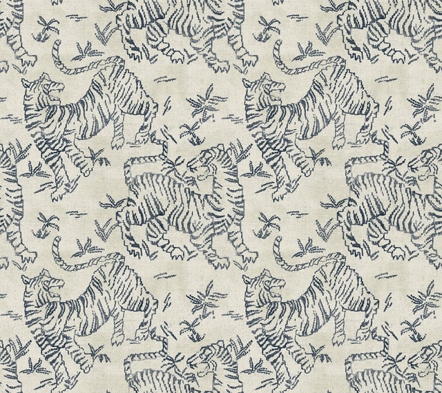 Orly Tigers Indigo Wallpaper with Vintage Tiger Motif - York LM5333