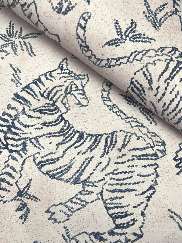 Orly Tigers Indigo Wallpaper with Vintage Tiger Motif - York LM5333
