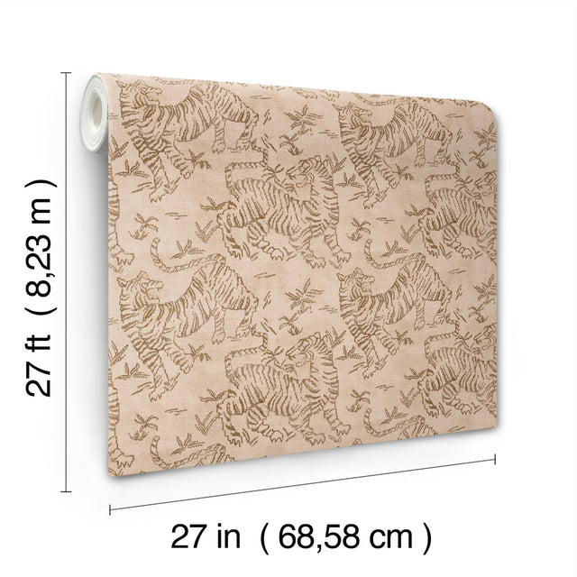 Orly Tigers Blush Wallpaper with Vintage Animal Motif - York LM5334
