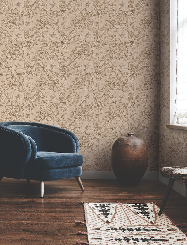 Orly Tigers Blush Wallpaper with Vintage Animal Motif - York LM5334