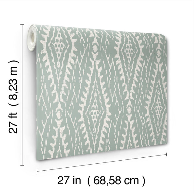 Rousseau Paperweave Sage Wallpaper with Ikat Diamond Geometric Motif - York LM5341