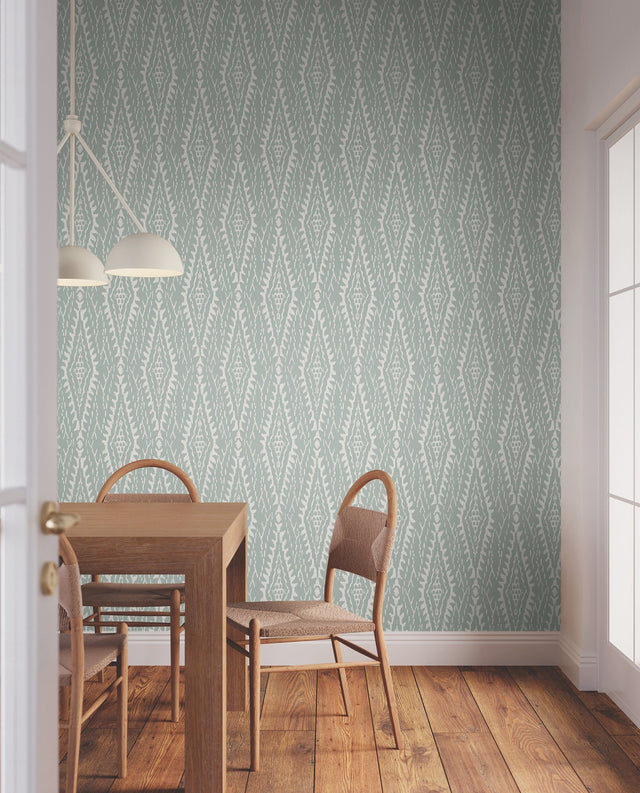 Rousseau Paperweave Sage Wallpaper with Ikat Diamond Geometric Motif - York LM5341