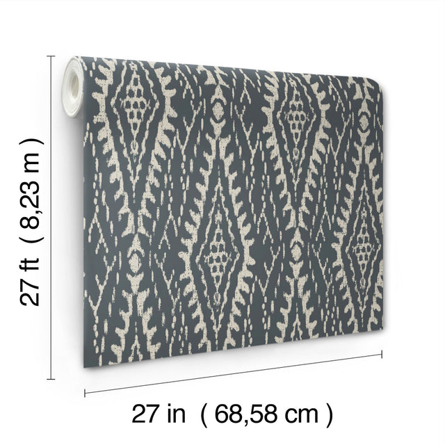 Rousseau Paperweave Charcoal Wallpaper with Geometric Ikat Pattern - York LM5342