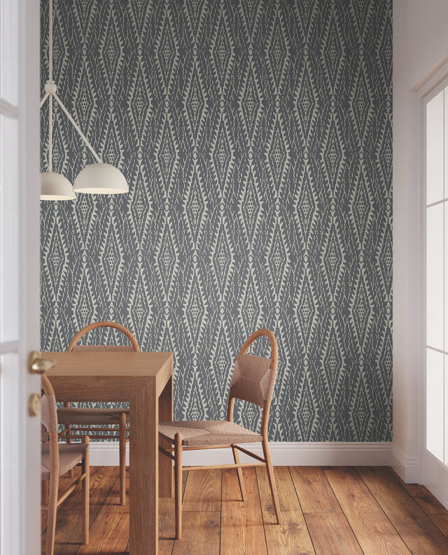 Rousseau Paperweave Charcoal Wallpaper with Geometric Ikat Pattern - York LM5342