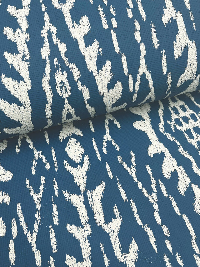 Rousseau Paperweave Indigo Wallpaper with Ikat Diamond Geometric Pattern - York LM5344