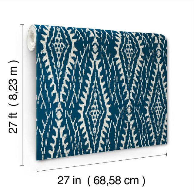 Rousseau Paperweave Indigo Wallpaper with Ikat Diamond Geometric Pattern - York LM5344