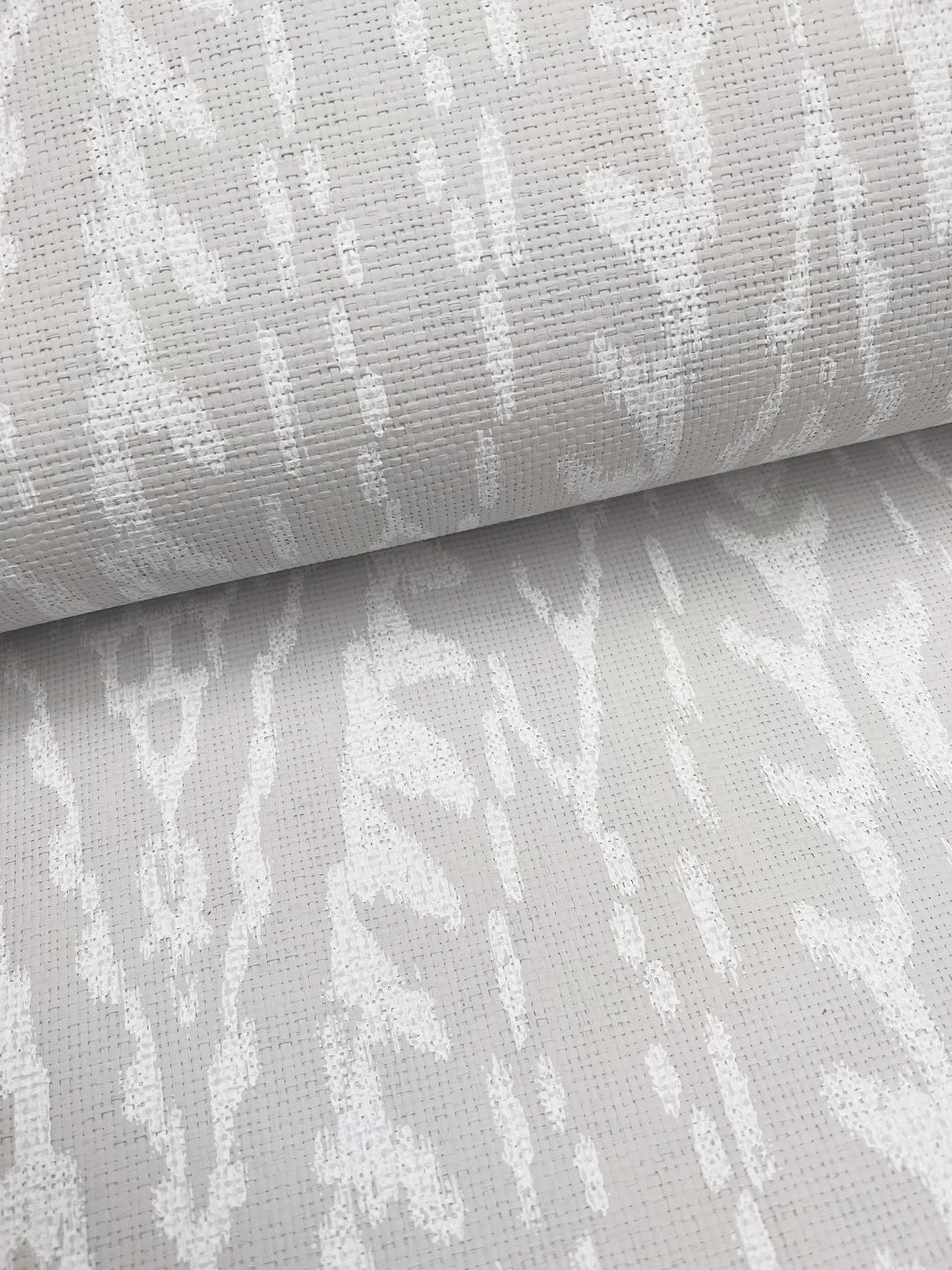 Rousseau Paperweave Warm Grey Wallpaper with Ikat Diamond Geometric Motif - York LM5345